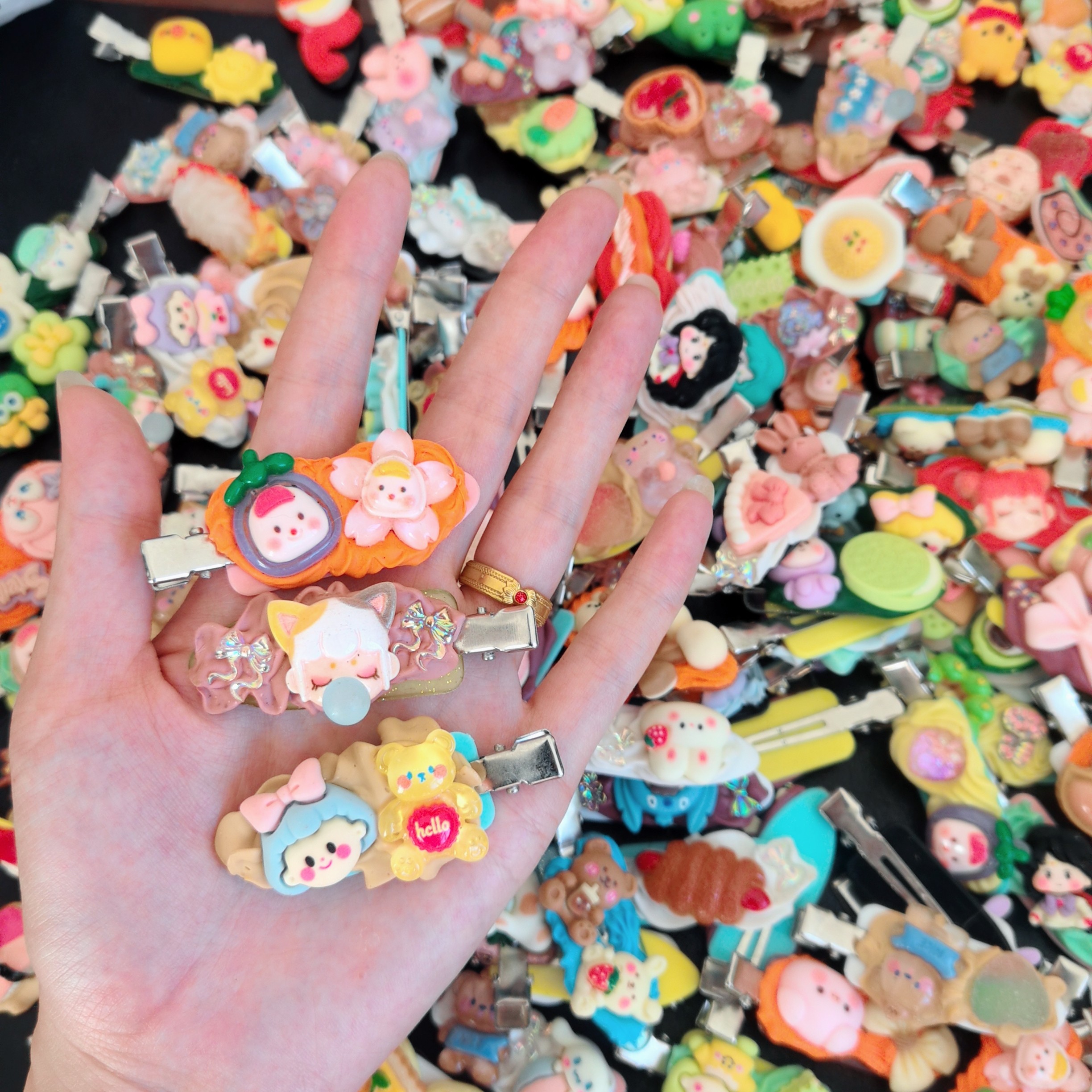 奶油胶发夹DIY材料包发卡发饰品小配件女孩卡通玩偶