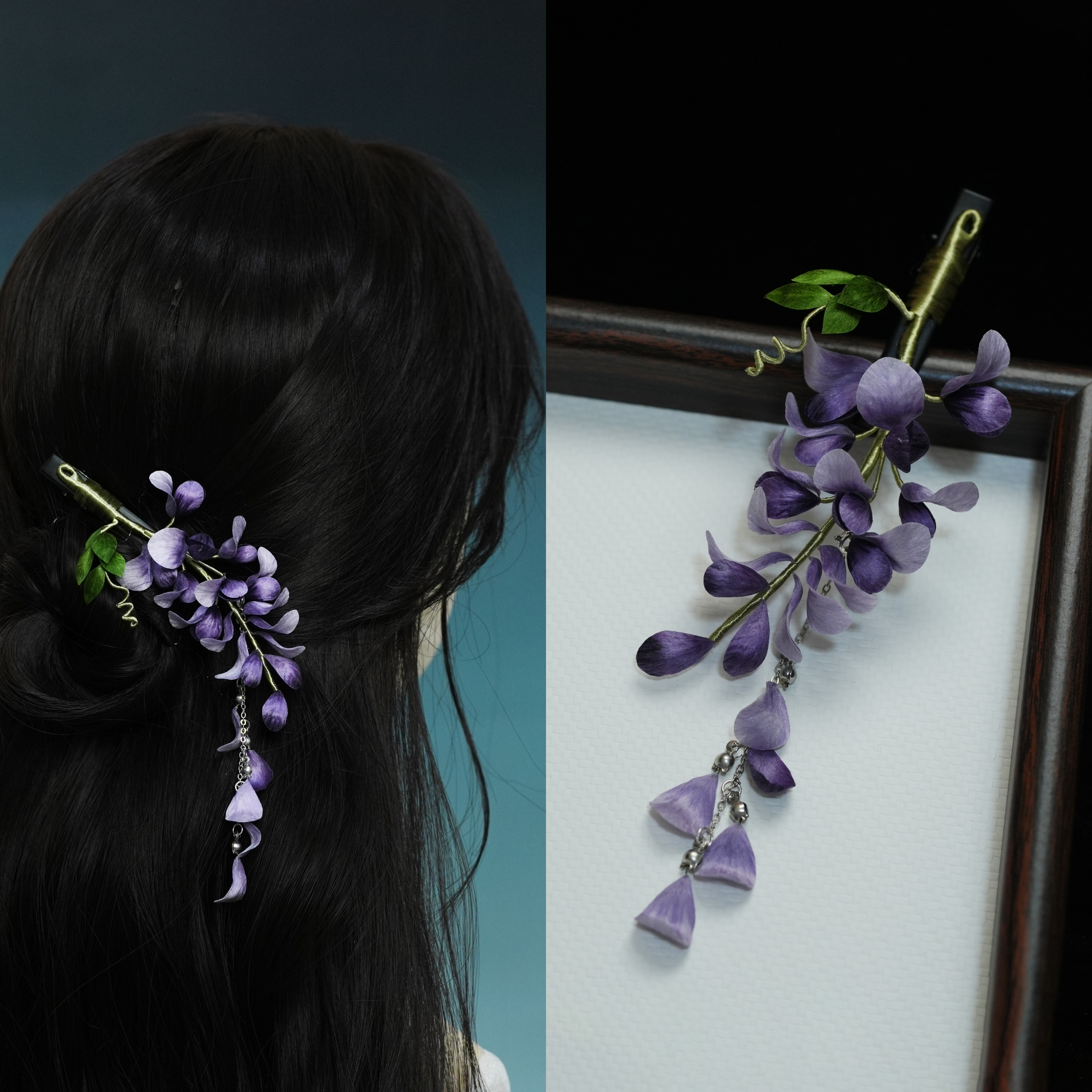 【紫藤】非遗绒花簪发簪发钗发梳汉服饰品国风新中式