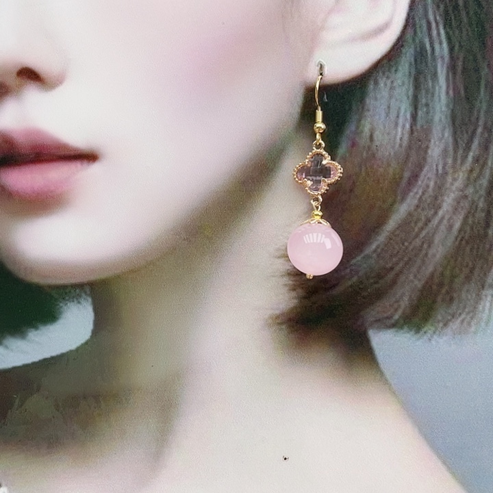 玛瑙/玉髓耳钉合金粉玉髓粉四叶草