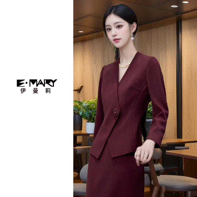长袖西装裙职业女裙套装西服气质秋季时尚一粒扣优雅显瘦OL套裙