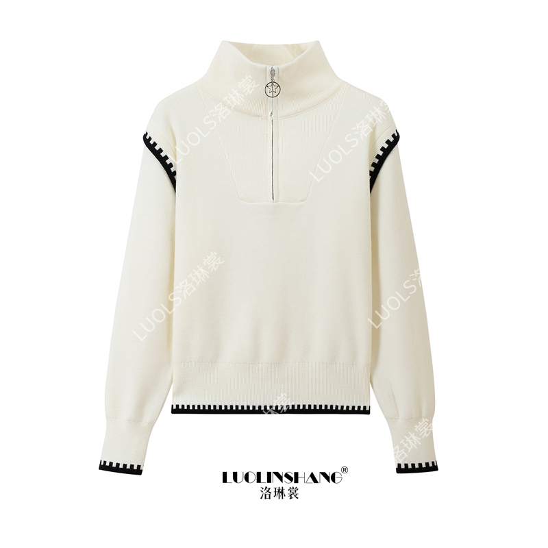 设计感洋气减龄半拉链撞色毛衣2025秋冬新款半高领气质韩版针织衫