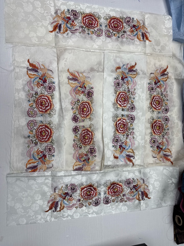 （袖口）手工刺绣凤凰牡丹缎底苏绣绣片太太服辅料