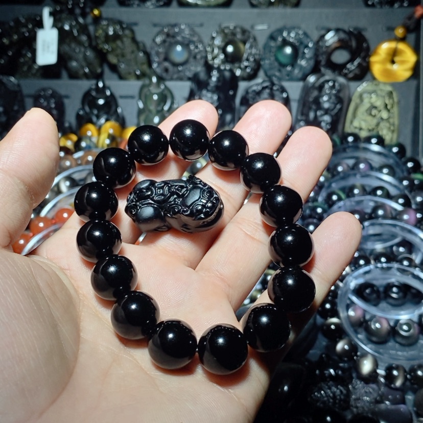 【闪购商品】黑曜岩手链未镶嵌侃*板