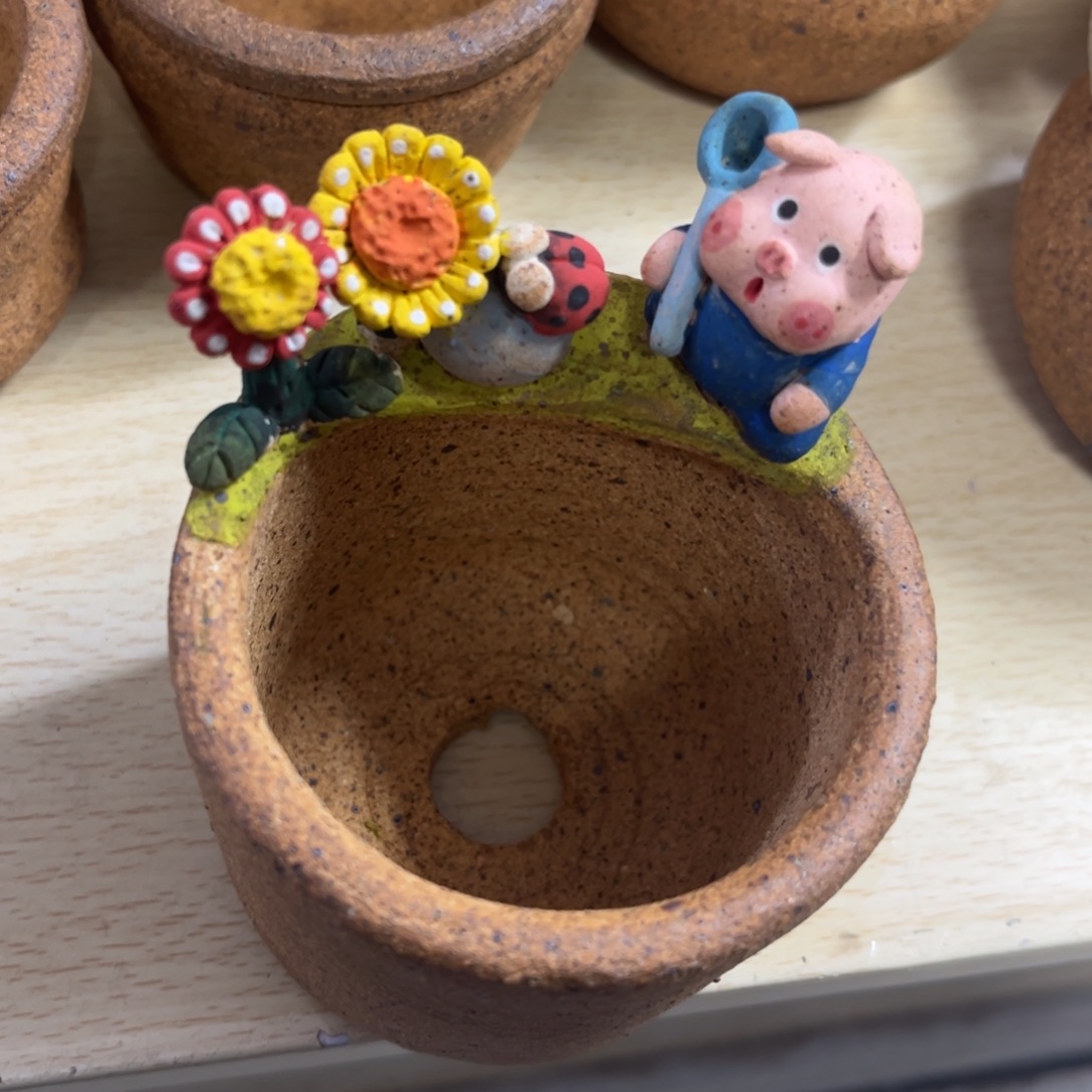 泥塑古镇炻陶花盆