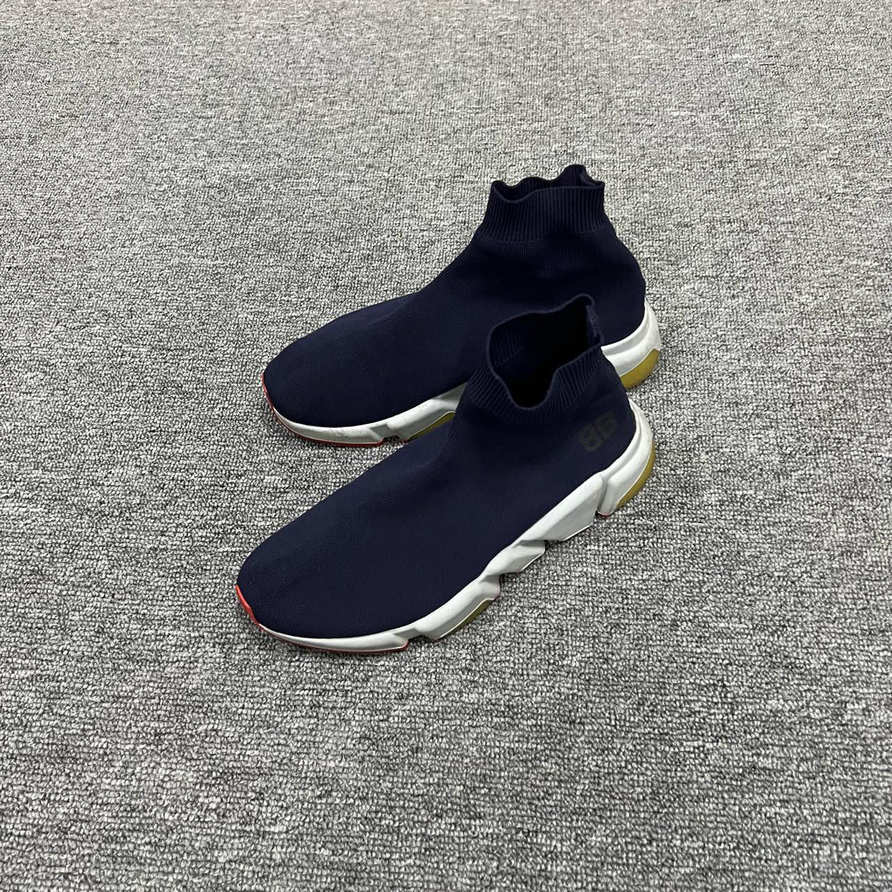 95新 Balenciaga/巴黎世家 深蓝色双B印花袜子鞋 39码/95新/无配