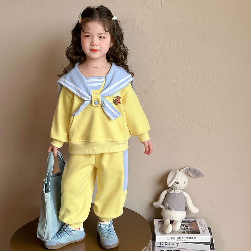 女童海军风套装2025新款儿童春秋装韩版洋气女宝宝春季休闲两件套