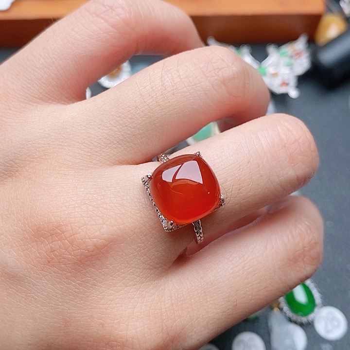 玛瑙/玉髓戒指银S925镶嵌