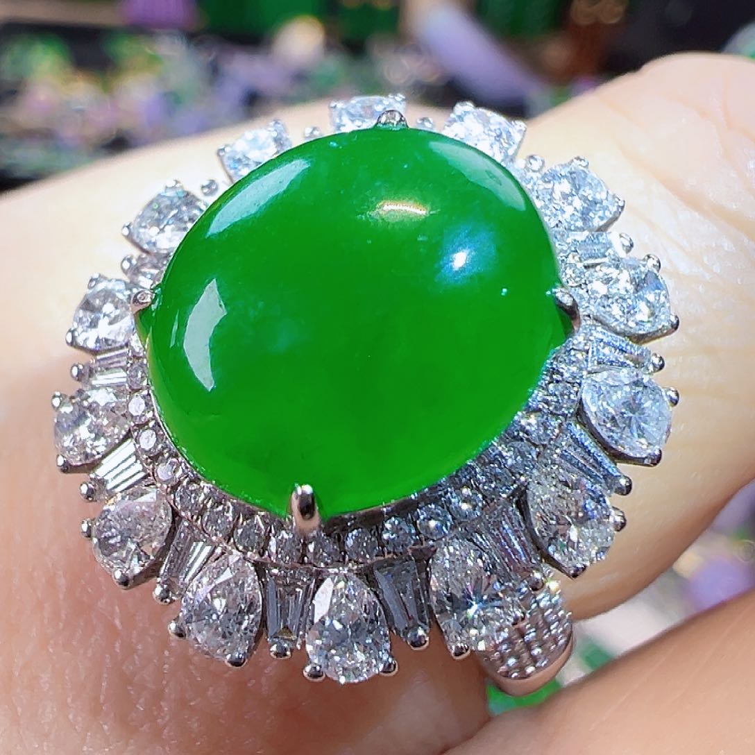 翡翠戒指18K金镶嵌签收后24鉴赏期