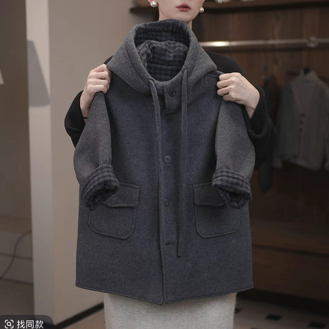 【棒嘟优优】冬季中长款男女童加厚毛呢外套两面穿呢大衣155