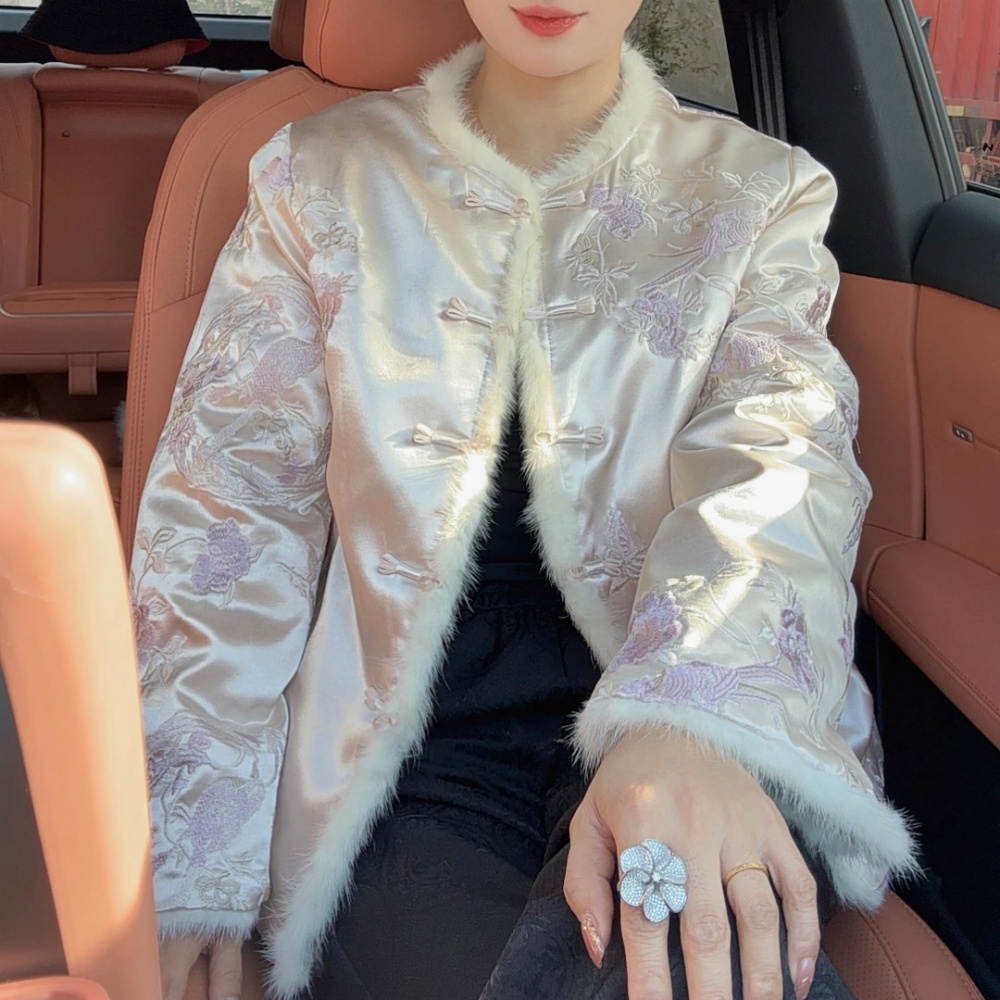 【蝶欢颜】冬季新中式国风水貂毛高级气质加绒双面穿女装外套