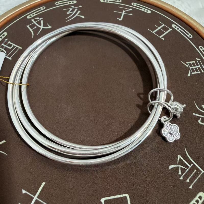 足银手镯 喜宝春花足银999手镯 三生三世两世欢手镯