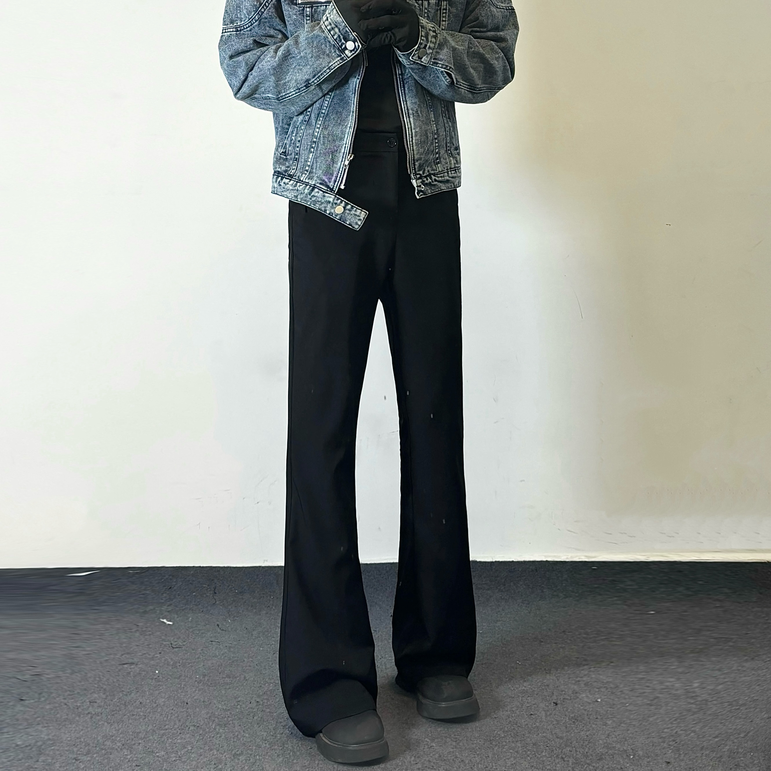 【QLTTQ】西裤cleanfit休闲黑色小众垂感西裤简约显高弯刀微喇裤男