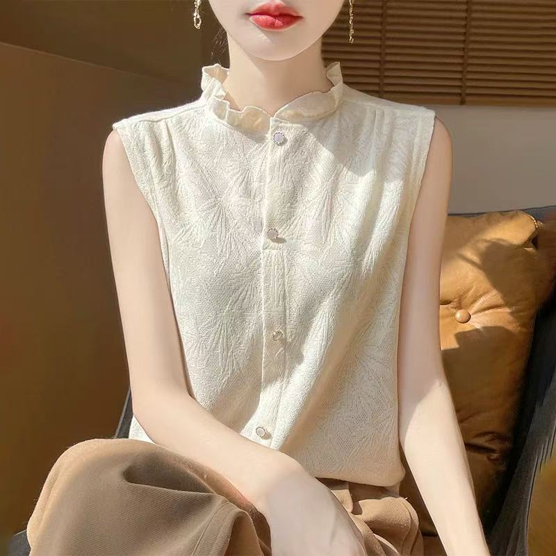 高级感花边领叠穿背心女内搭木耳边镂空针织打底上衣