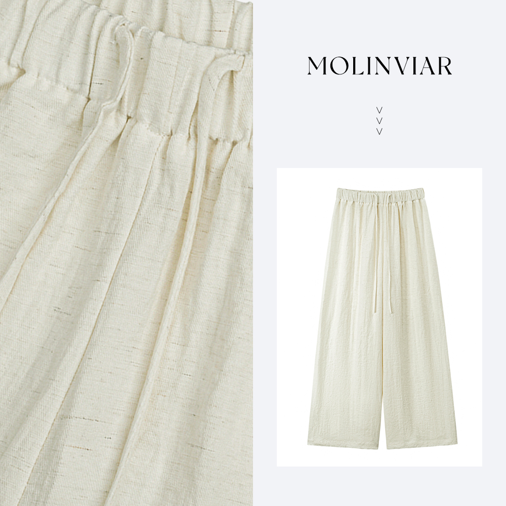 凉感棉麻裤女夏季冰丝超薄透气不闷热宽松垂感显瘦好百搭休闲白色