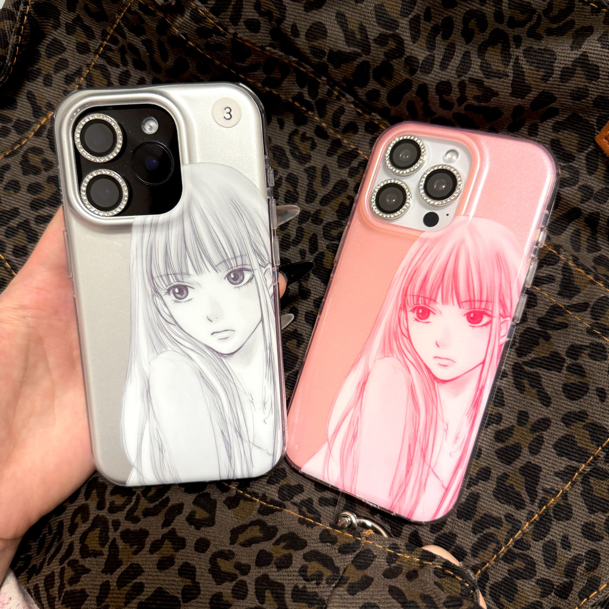 可爱电镀银灰色粉色黑沼爽子适用苹果14iPhone13手机壳防摔15