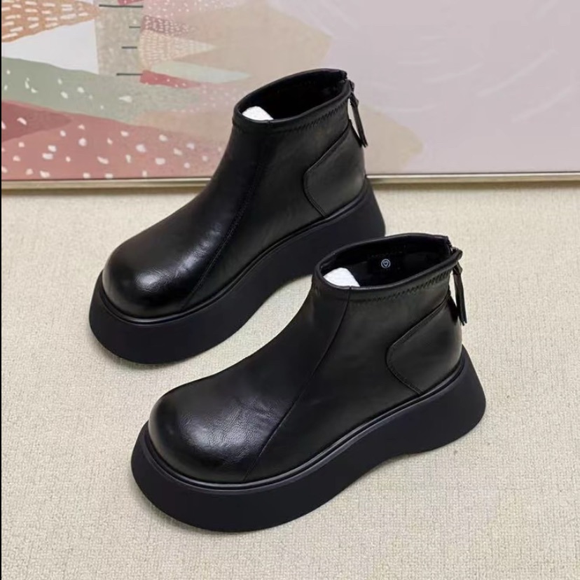 A01厚底短靴女2025新款秋冬季增高切尔西靴加绒马丁靴棉鞋