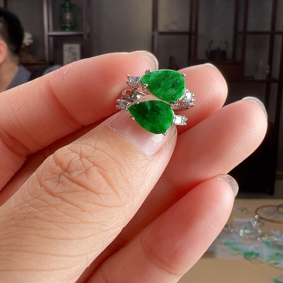 翡翠银S925镶嵌耳饰耳环41