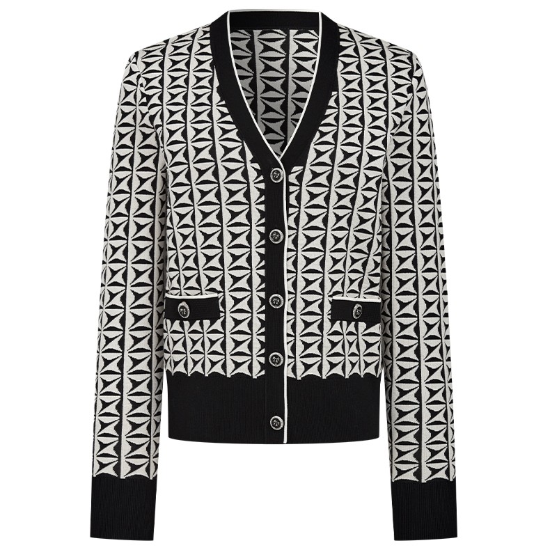 【静姐专属】M731305824曼德诗黑白撞色开衫秋宽松长袖针织上衣女