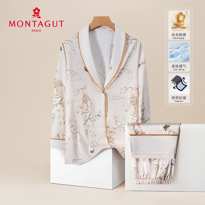 Montagut/梦特娇2025新款长袖繁花似锦休闲睡衣女高端家居服套装