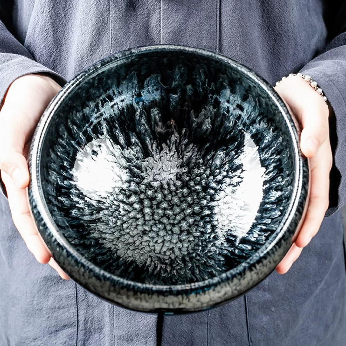 百花铁胎建盏茶洗大号茶渣缸 禅意水盂家用 高档茶具配件建水水洗