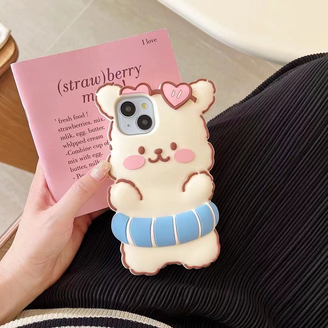 蓝色泳圈线条小狗适用iPhone15promax苹果13手机壳12少女11硅胶14