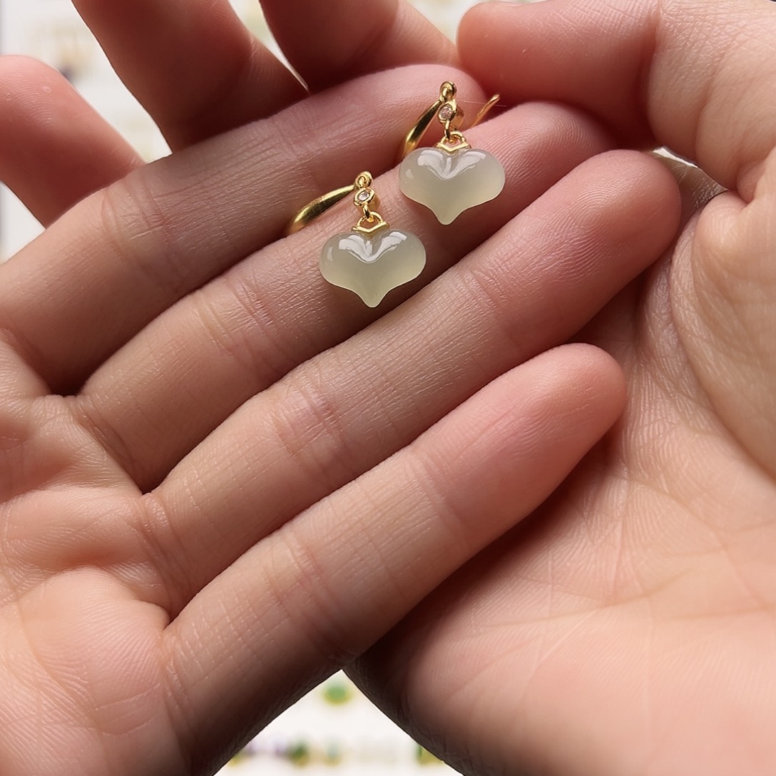 银S925镶嵌和田玉耳饰