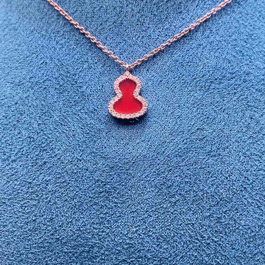 钻石颈饰18K金镶嵌k玫葫芦红玛瑙项链