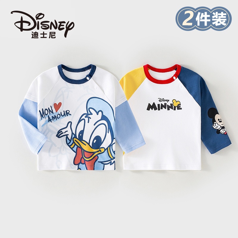 Disney/迪士尼儿童春装长袖纯棉薄款上衣2026新款卡通衣服两件装