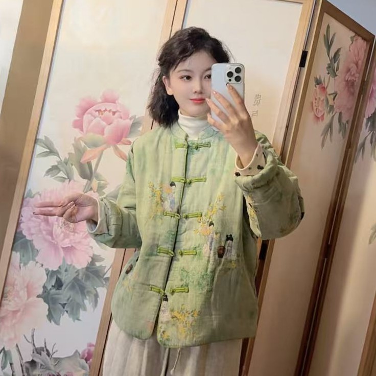 6341 国风中式盘扣棉服外套女2025冬季新款洋气百搭宽松女士棉衣