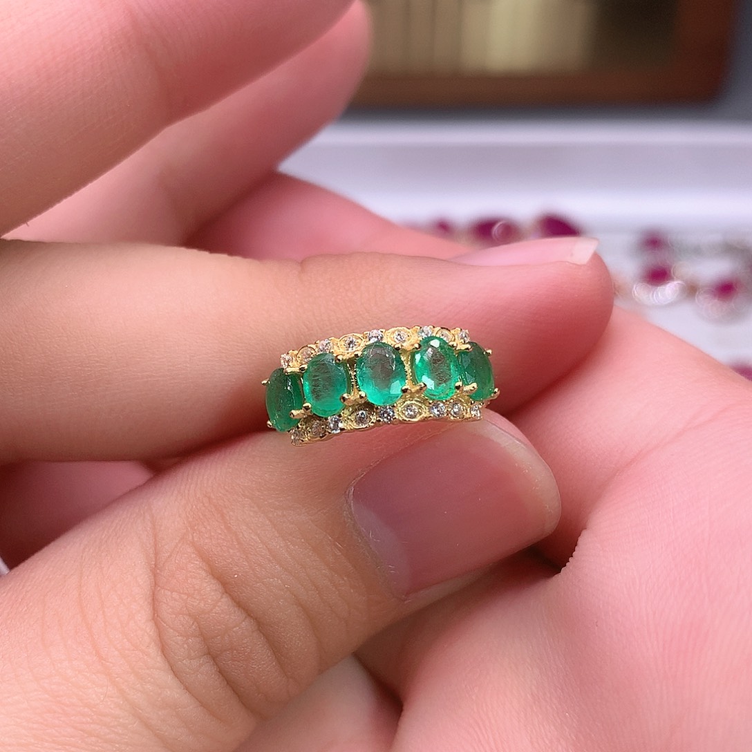 祖母绿戒指银S925镶嵌