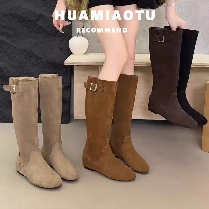 厚底靴女新款复古显瘦马丁套筒时装长靴A1702（不加绒）