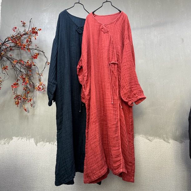 儒品素衣2515定制亚麻斜纹拼接长裙裙长120胸围140