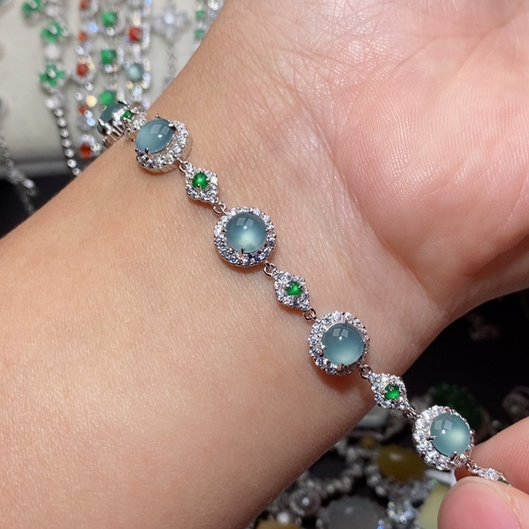 翡翠手链银S925镶嵌b j k o