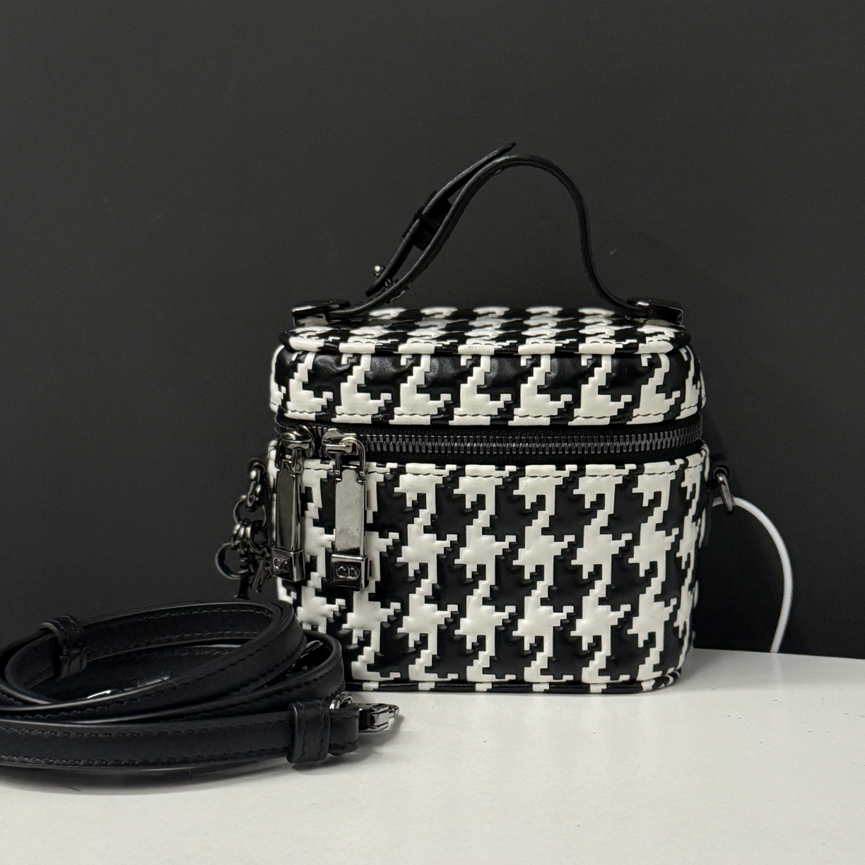 99新 DIOR/迪奥 千鸟格Mini化妆盒子11cm/JJ5121201