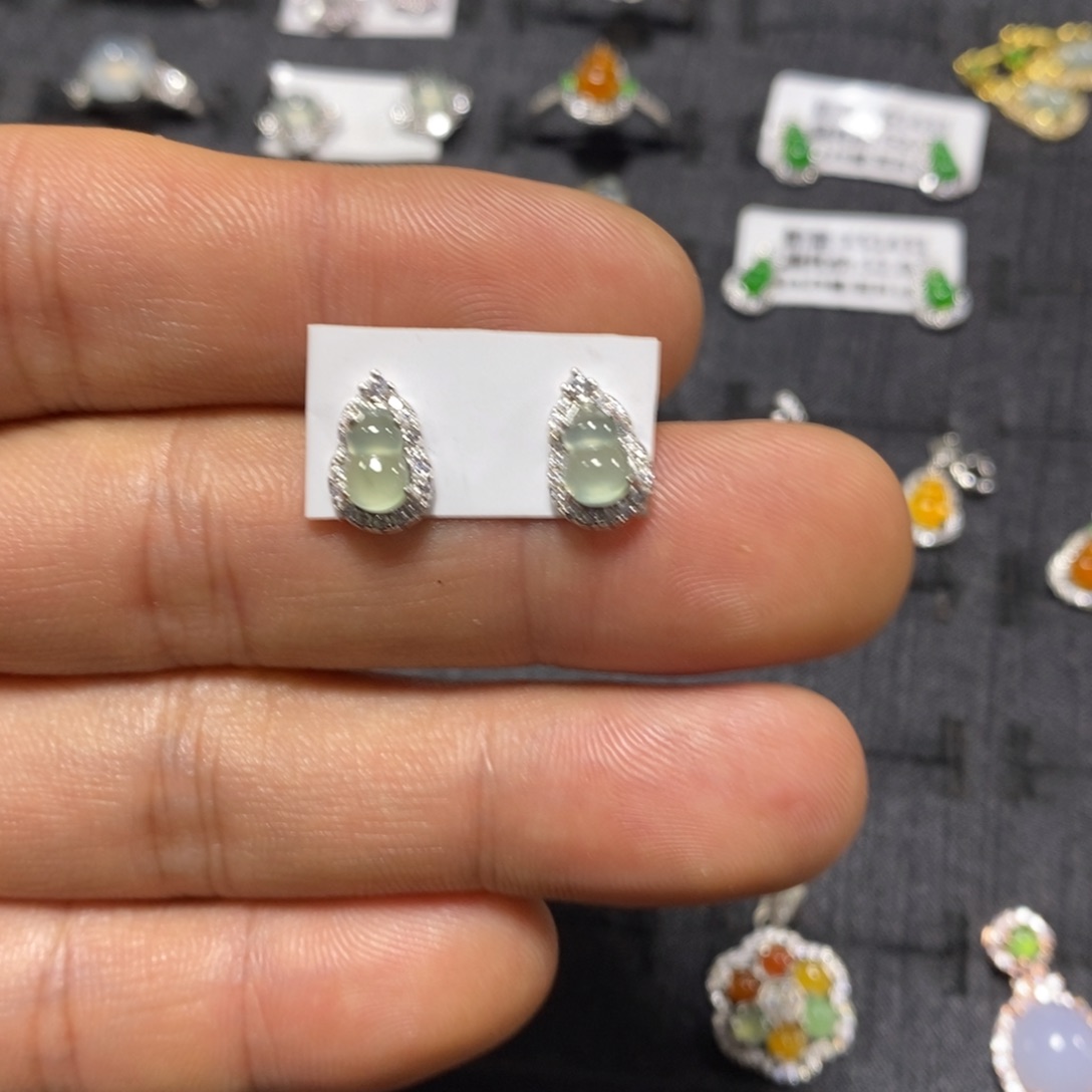 翡翠银S925镶嵌耳饰
