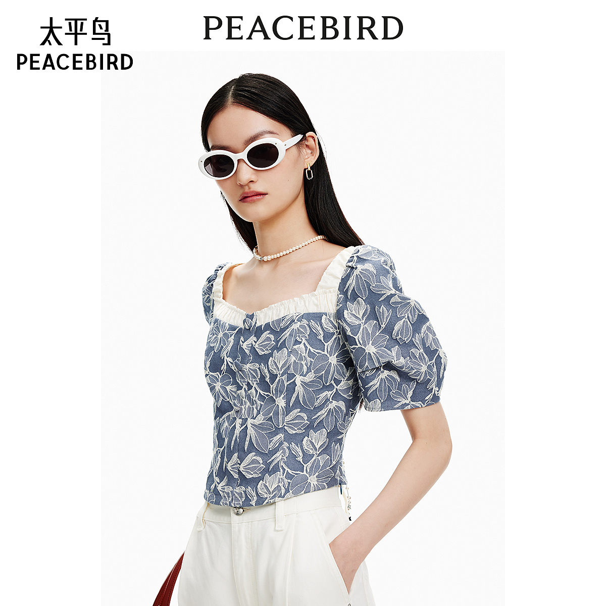 【小米专属】太平鸟女装法式方领上衣A1CDE2473