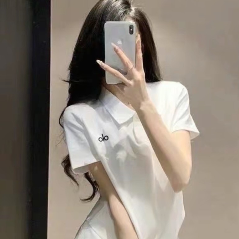 刺绣POLO领短袖短款常规款T恤翻领高腰辣妹小个子ol