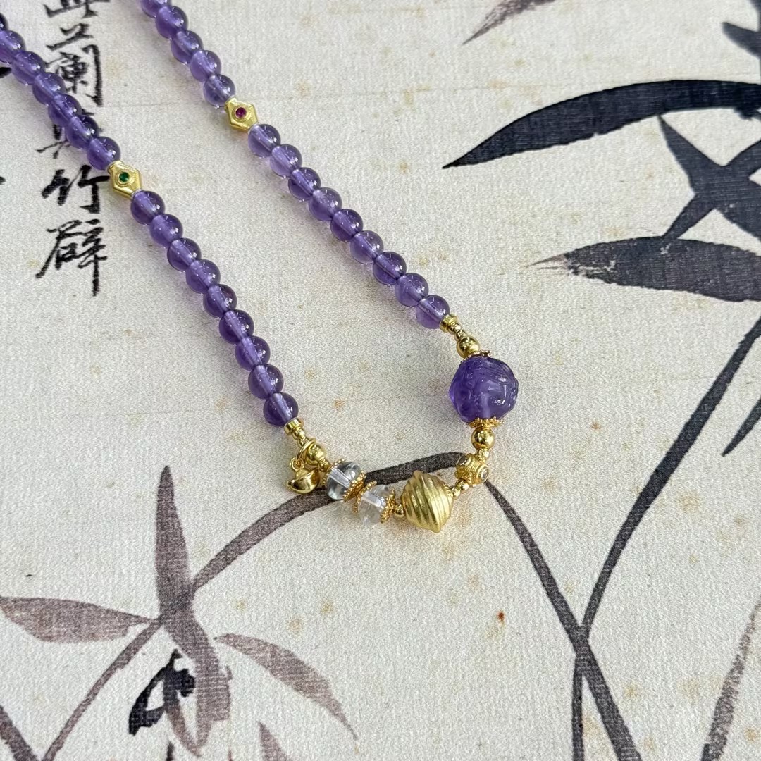 无品牌天然紫水晶白水晶S925银项链珠串时尚轻奢（多样性发其一）