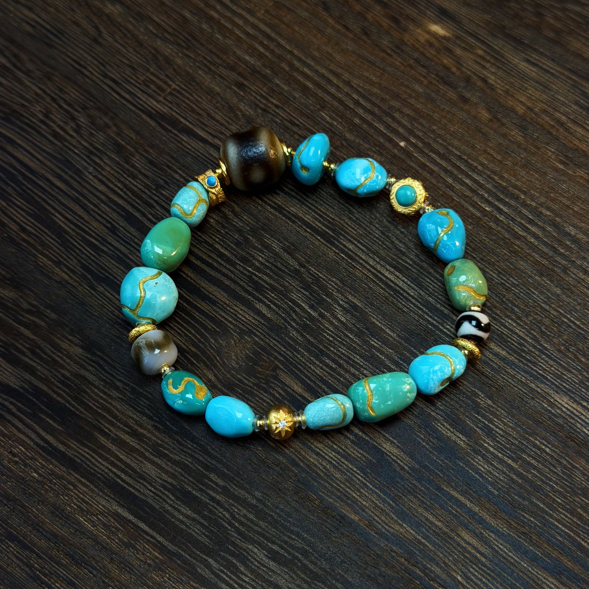 【Y】ZX203812绿松石随形单圈手串diy玛瑙珠珠12mm+10J