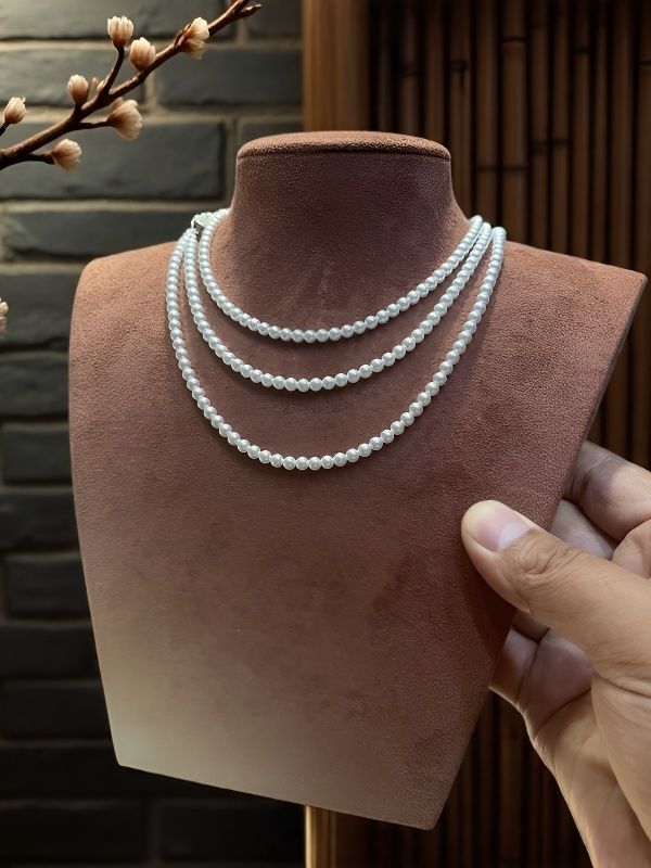 正圆极光白3-4mm时尚百搭小米珠毛衣链