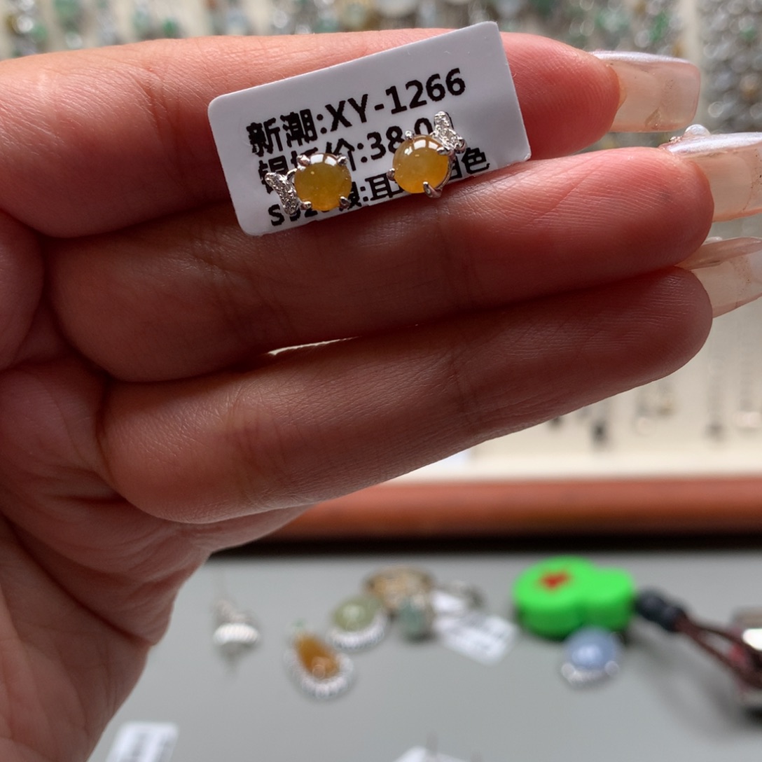 翡翠戒指银S925镶嵌耳钉4