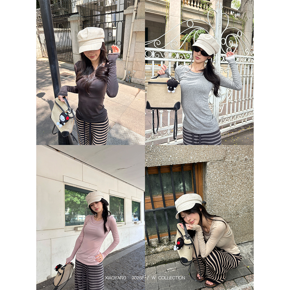 Mimmm咪子【呼吸决定】纯欲百搭多色圆领/V领打底修身显瘦收腰上衣