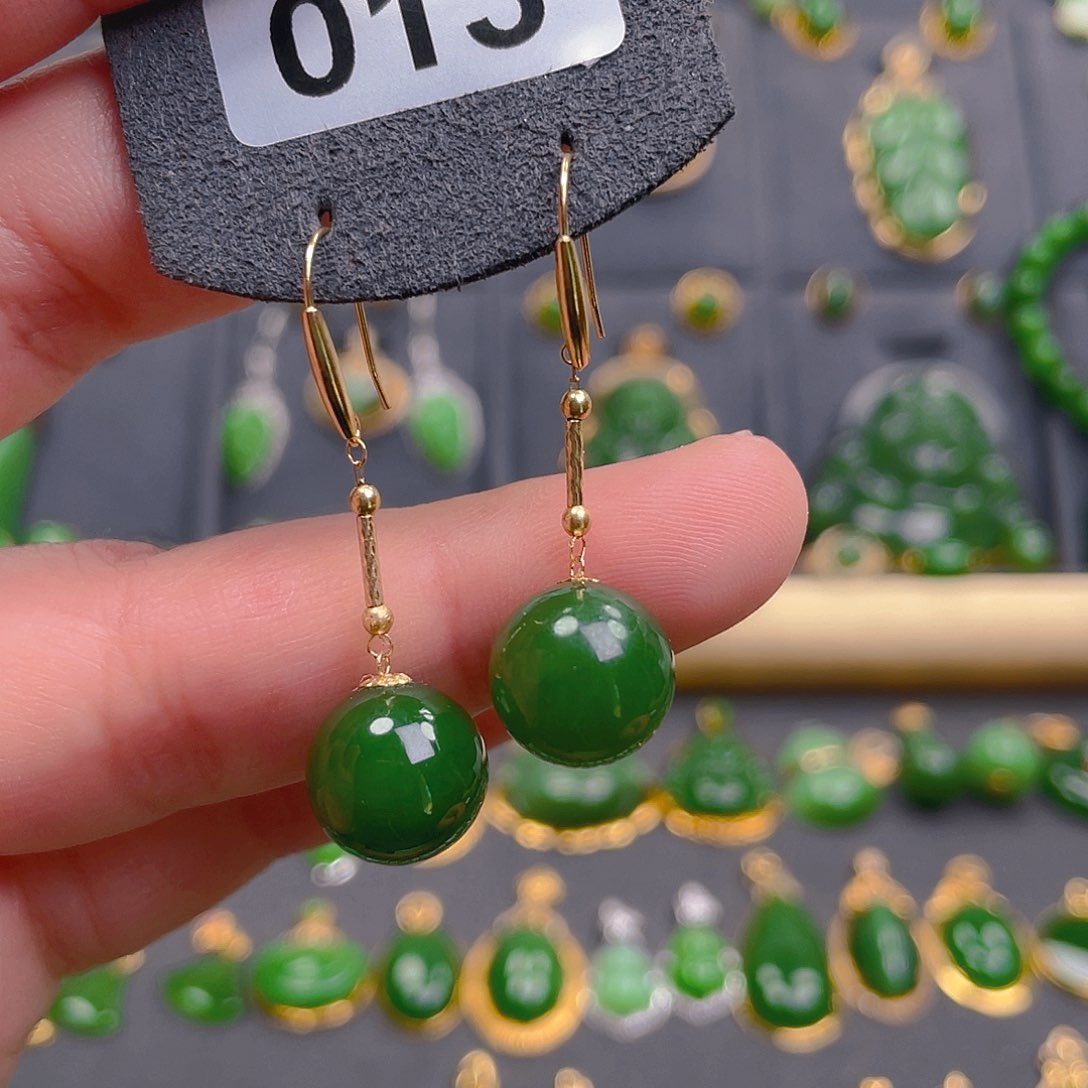 和田玉耳饰18K金镶嵌013