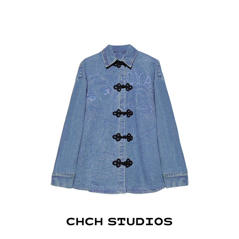 JY4WTC23813春夏设计感国风中国结绣花时尚百搭经典牛仔外套女