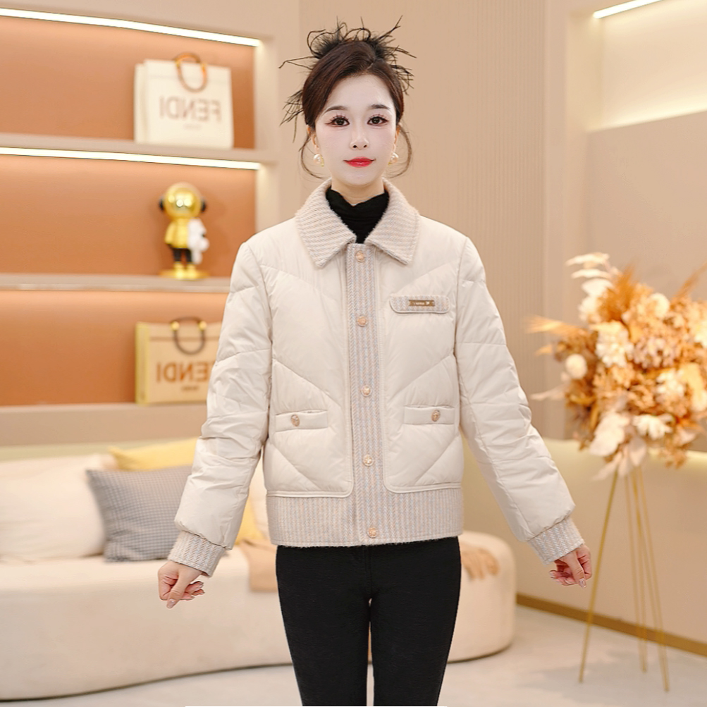 小香风纯色时尚翻领保暖洋气加厚显瘦宽松冬季羽绒服女SJYH3577