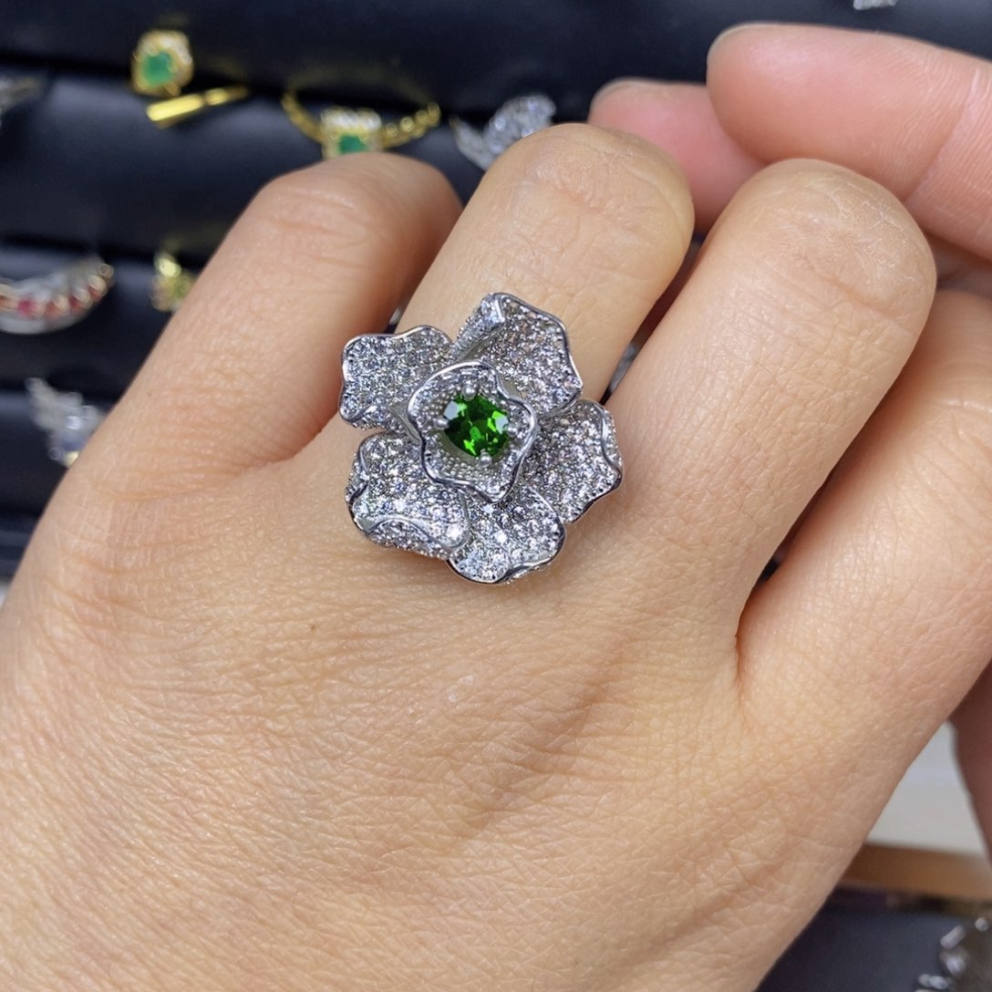 透辉石戒指银S925镶嵌