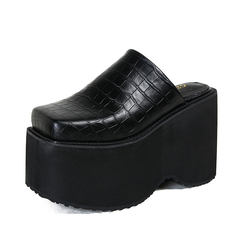 BST坡跟厚底松糕增高包头防水台方头高跟夏凉拖鞋(下单加大一码)