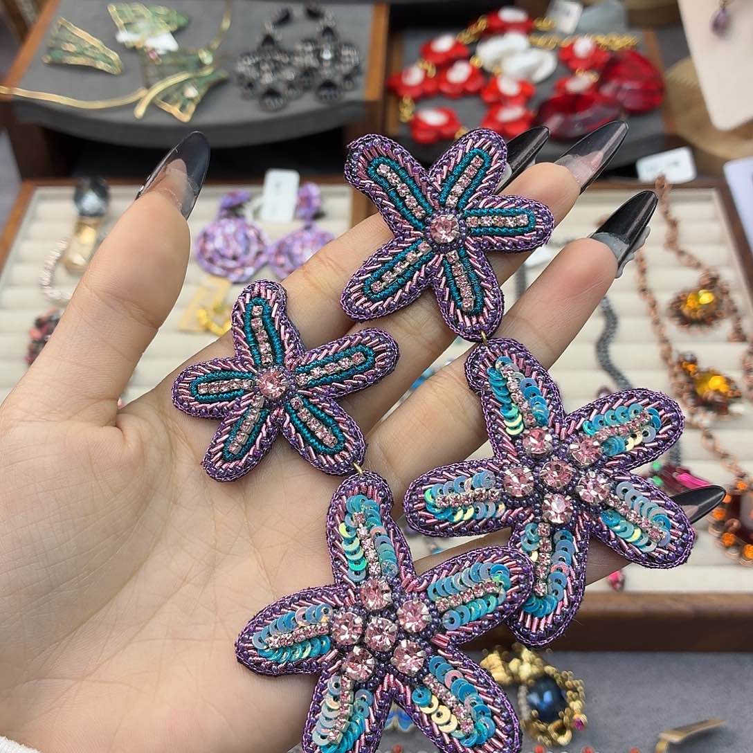 琉璃合金合金法绣双星耳针 不退换