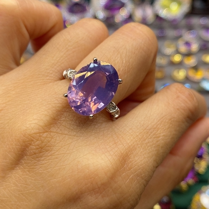 水晶戒指银S925镶嵌水晶戒指