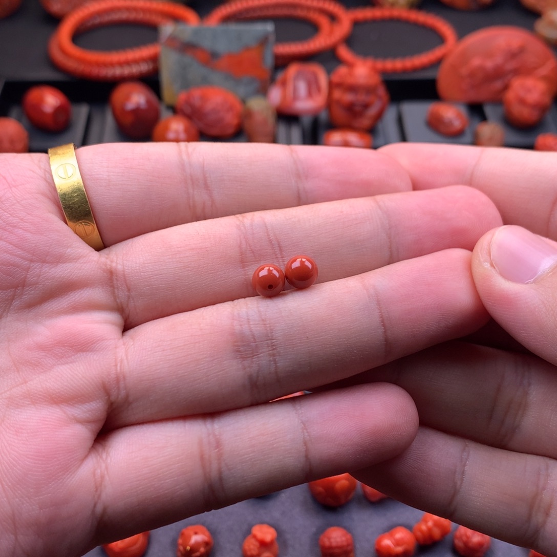 南红玛瑙未镶嵌南红川料原矿圆珠对珠6mm